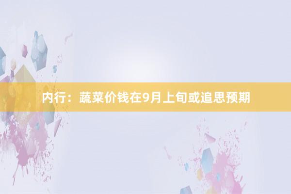 内行：蔬菜价钱在9月上旬或追思预期