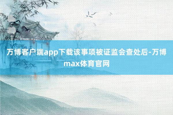 万博客户端app下载该事项被证监会查处后-万博max体育官网